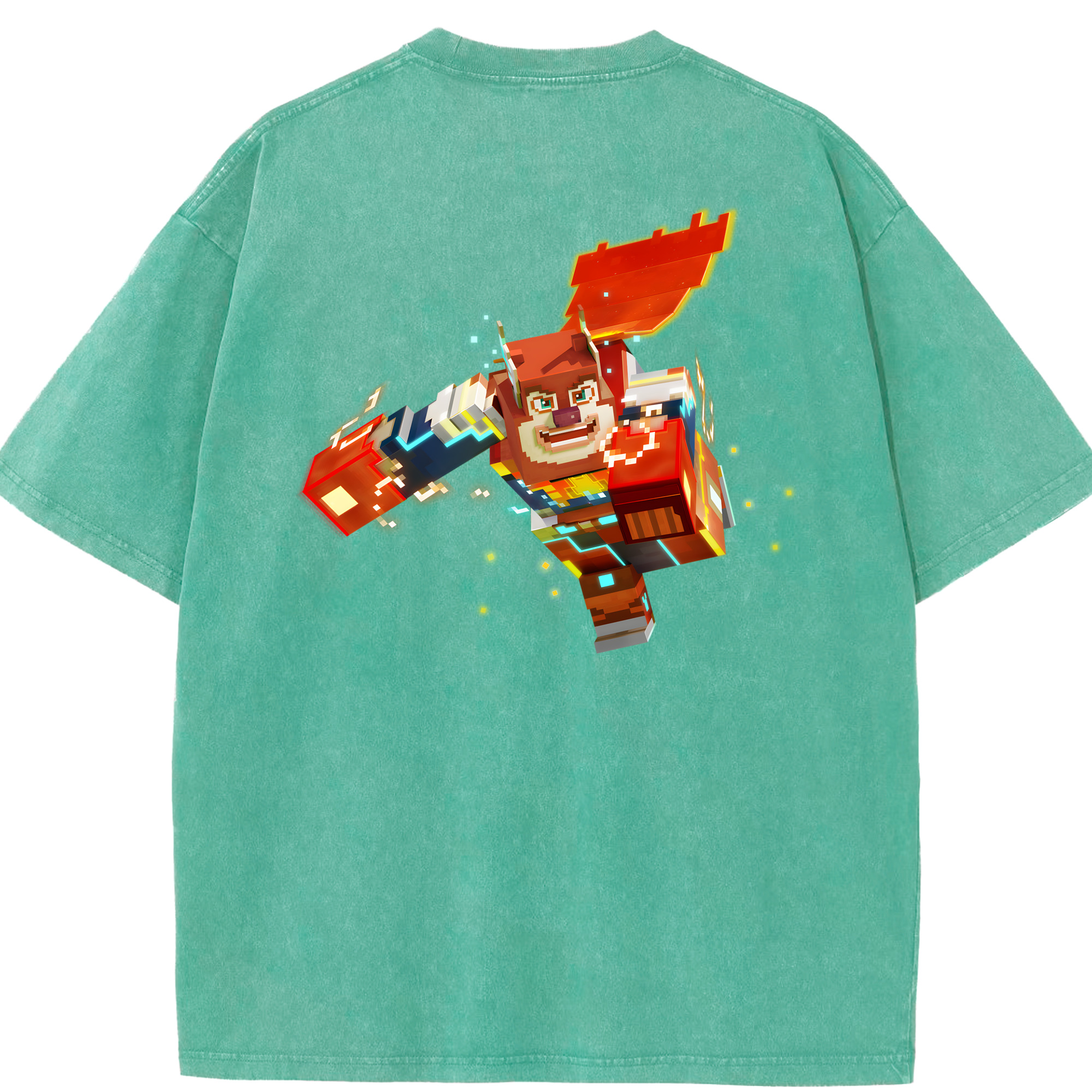 （画像用） マインクラフト ブロックの世界 Minecraft MC Block world 綿100% ヴィンテージ風 半袖Tシャツ（背面プリント）